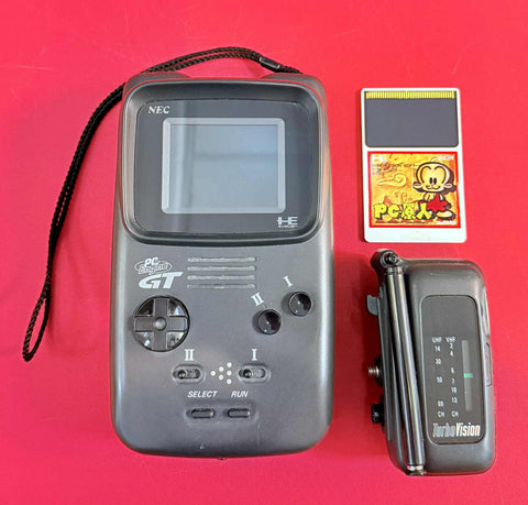 NEC PC Engine GT Turbo Express Portable Console W/TurboGrafx-16 TV Tuner & PC Genjin Hu Card Bundle (Tested/ Main Item Not Working)