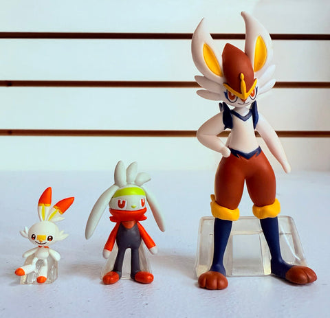 Bandai Pokemon Scale World Galar Region Scorbunny, Raboot, & Cinderace Figure Set (No Box)